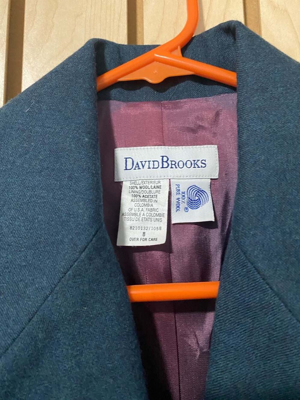 Vintage David Brooks Blue 100% Pure Wool Blazer Jacket Women's Size 8